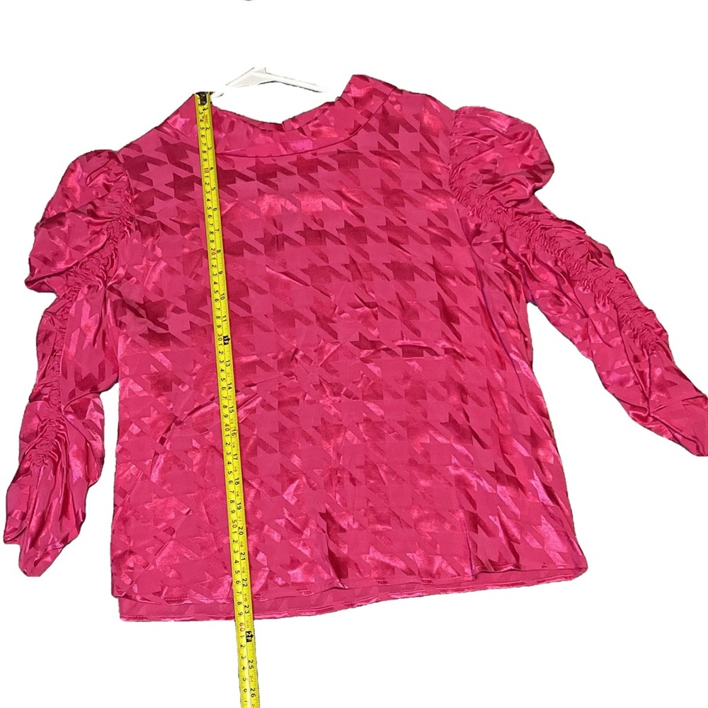 Zara Houndstooth Satin Pink Ruched long sleeve - Picture 3 of 5